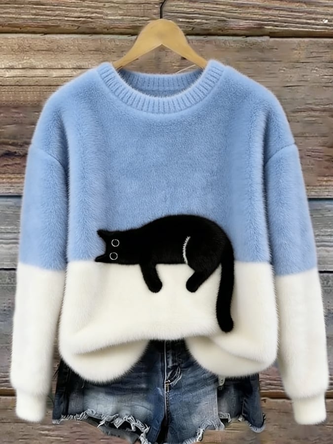 Oversized-Pullover mit Katzenprint