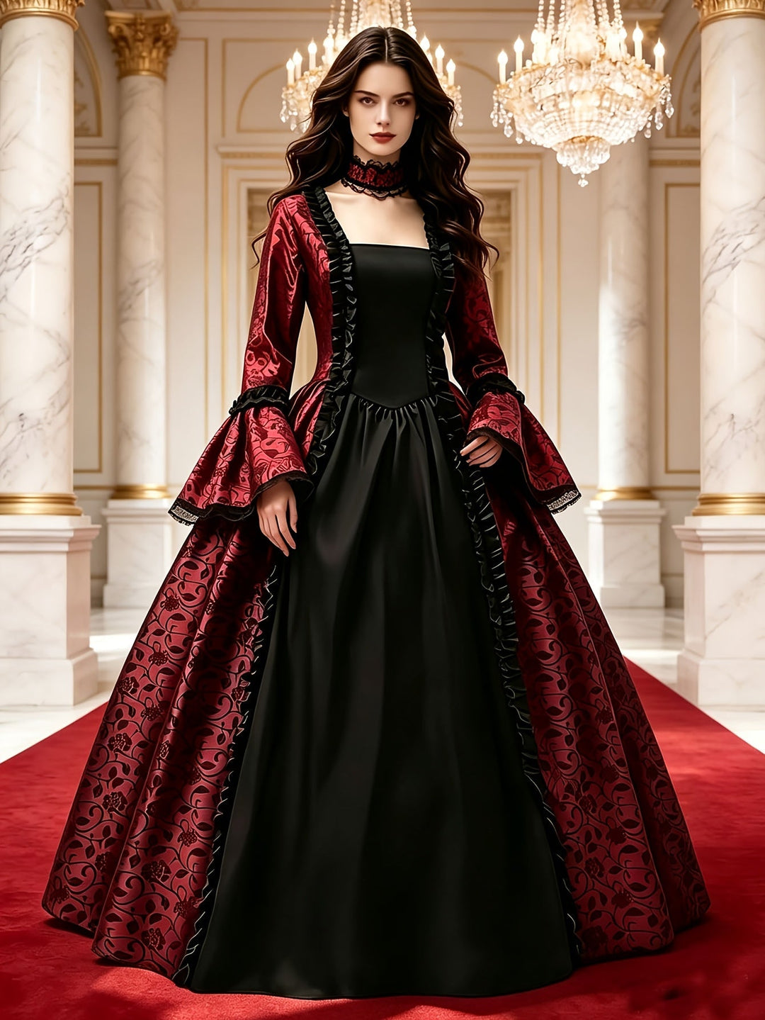 Frauen Gothic Vampir Halloween Kostümkleid mit ausgestellten Ärmeln