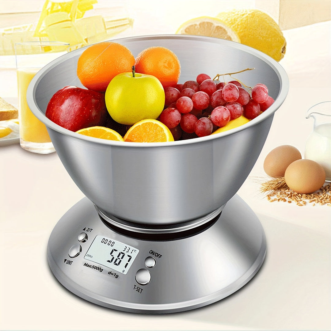 Digitale Küchenwaage mit Edelstahlschüssel – Präzision mit Temperatursensor und Timer-Funktion zum Kochen und Backen