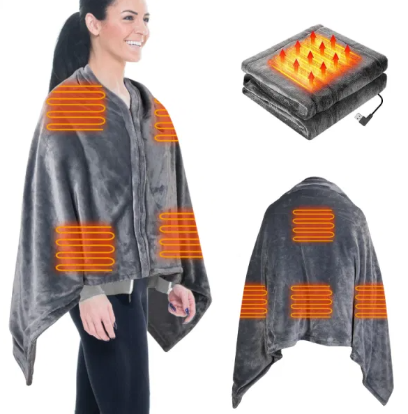 USB-Wärmeponcho mit Reissverschluss, 150 x 80 cm mit 8 Zonen und 3 Stufen