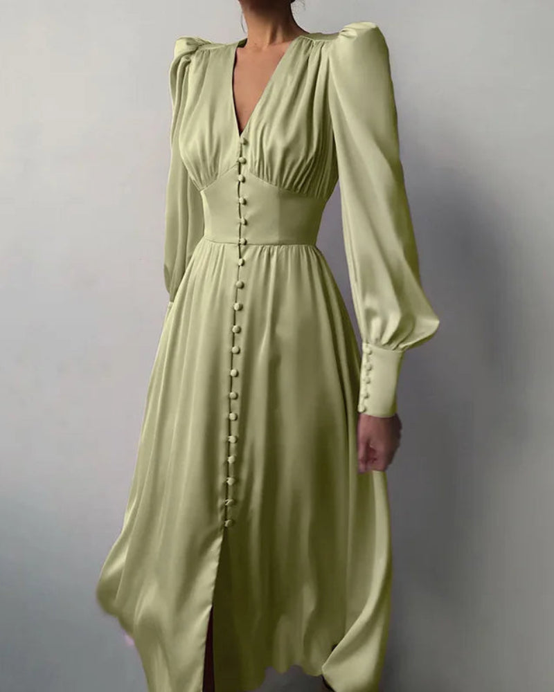 Elegantes Maxikleid aus Satin mit V-Ausschnitt