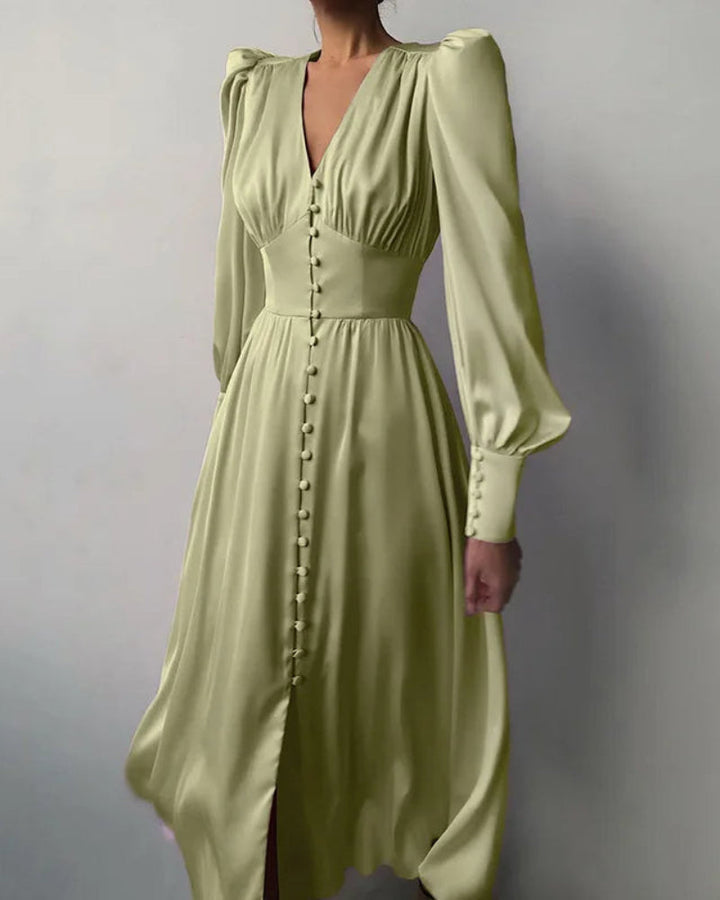 Elegantes Maxikleid aus Satin mit V-Ausschnitt