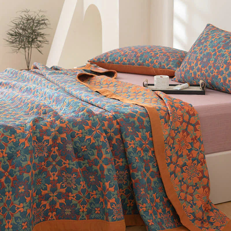 Baumwoll-Steppdecke mit blauem Muster - Florencia
