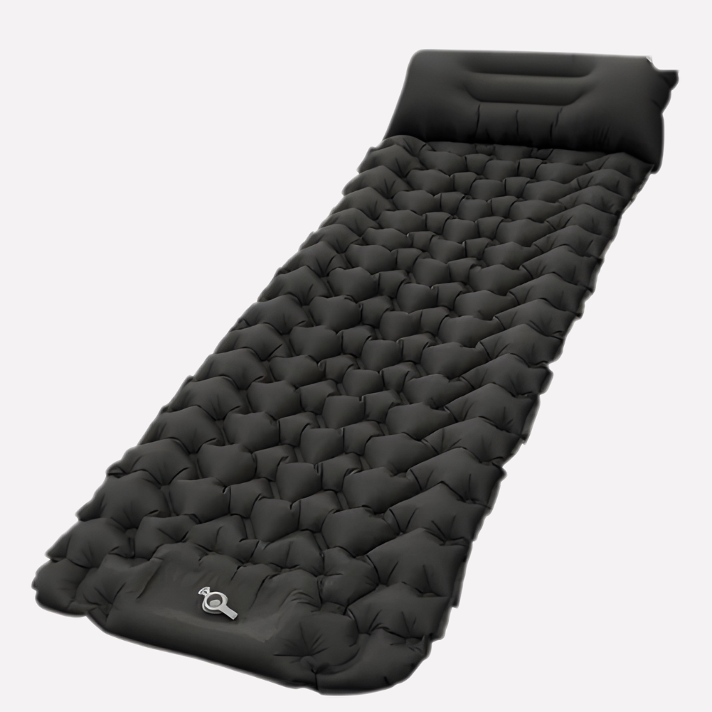 Aufblasbare Campingmatte mit integrierter Pumpe und Kissen