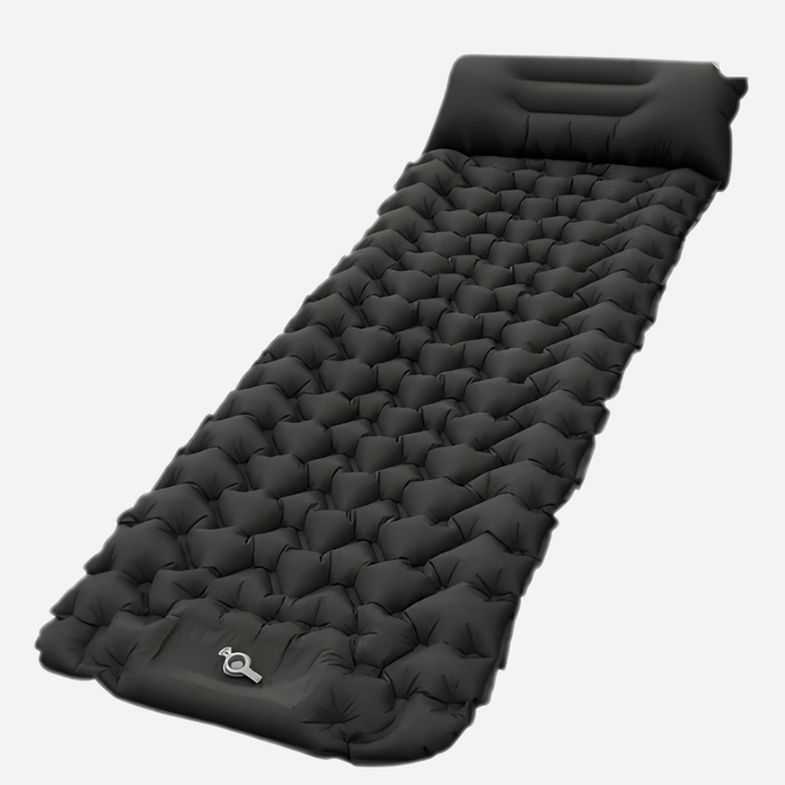 Aufblasbare Campingmatte mit integrierter Pumpe und Kissen