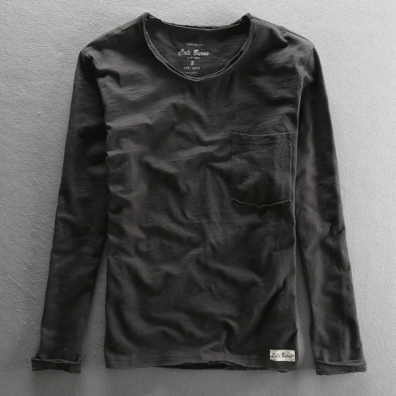 Vintage-Baumwollshirt mit langen Ärmeln und Rundhalsausschnitt