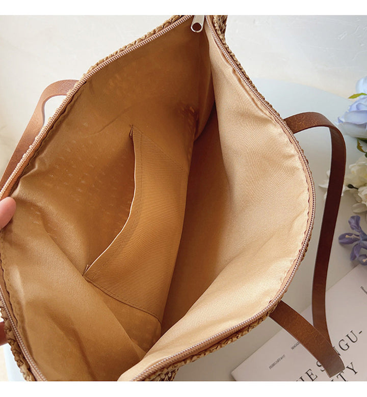 Geflochtene Korbtasche mit Ledergriffen – SummerBreeze Tasche