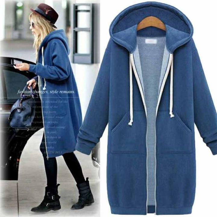 Lässige lange Damen-Strickjacke - CozyZip