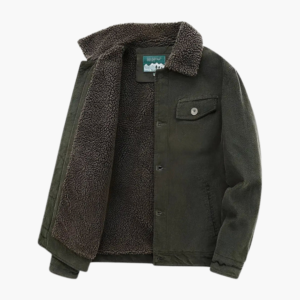 Herren Cordjacke mit Sherpa-Futter und Knopfverschluss