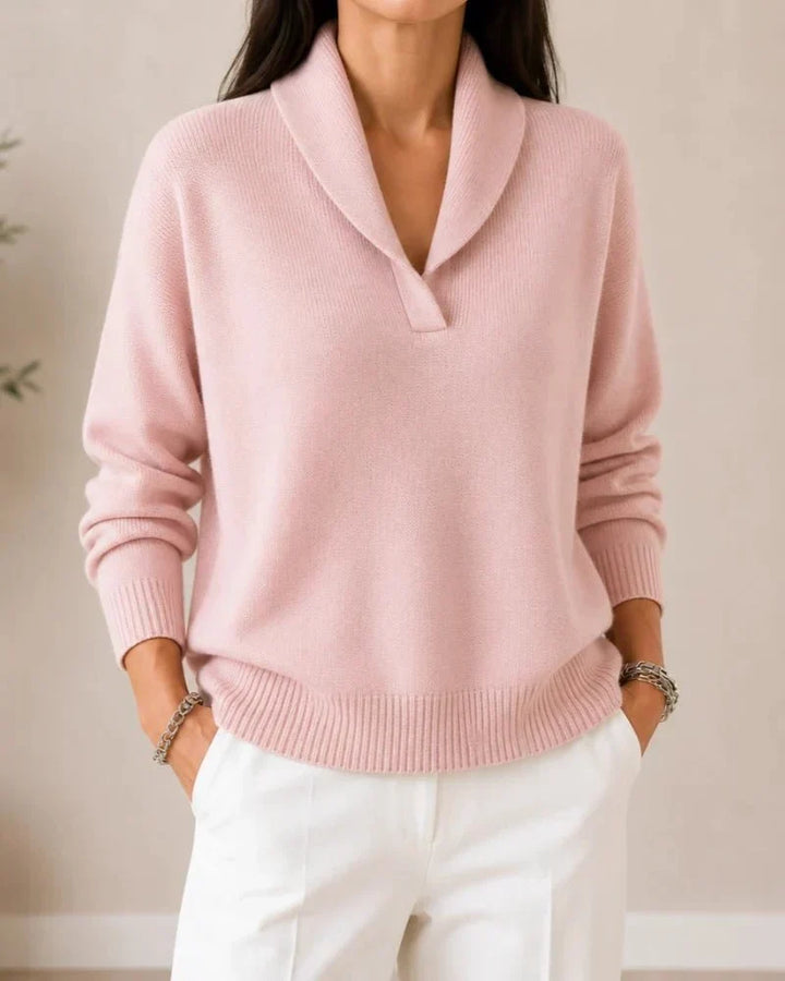 Weicher V-Ausschnitt-Pullover mit Schalkragen