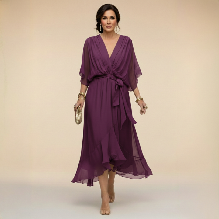 Elegantes, fliessendes Midikleid für Damen – V-Ausschnitt & verstellbare Taille