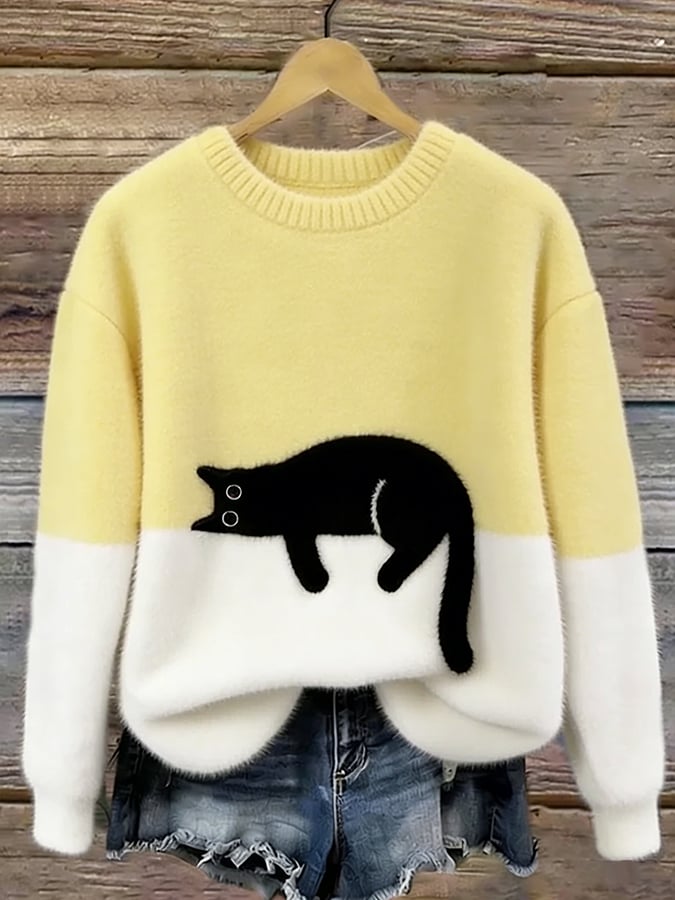 Oversized-Pullover mit Katzenprint