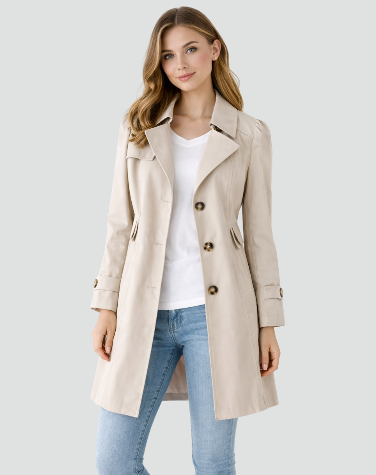 Taillierter Damen-Trenchcoat mit klassischem Revers, mittellang