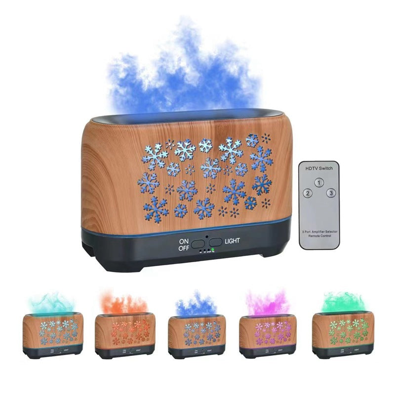 Aroma-Diffusor mit Flammeneffekt in 7 Farben und Schneeflockenprint
