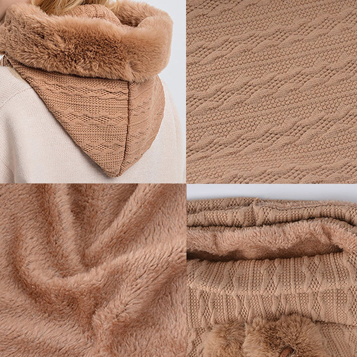 Plüsch-Kapuzenmütze mit Schal für Damen – warm und winddicht