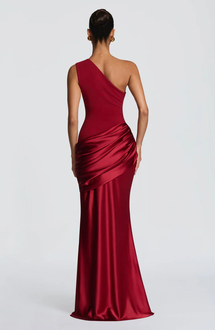 Sidonie einseitig geschultertes, drapiertes Maxikleid aus Satin