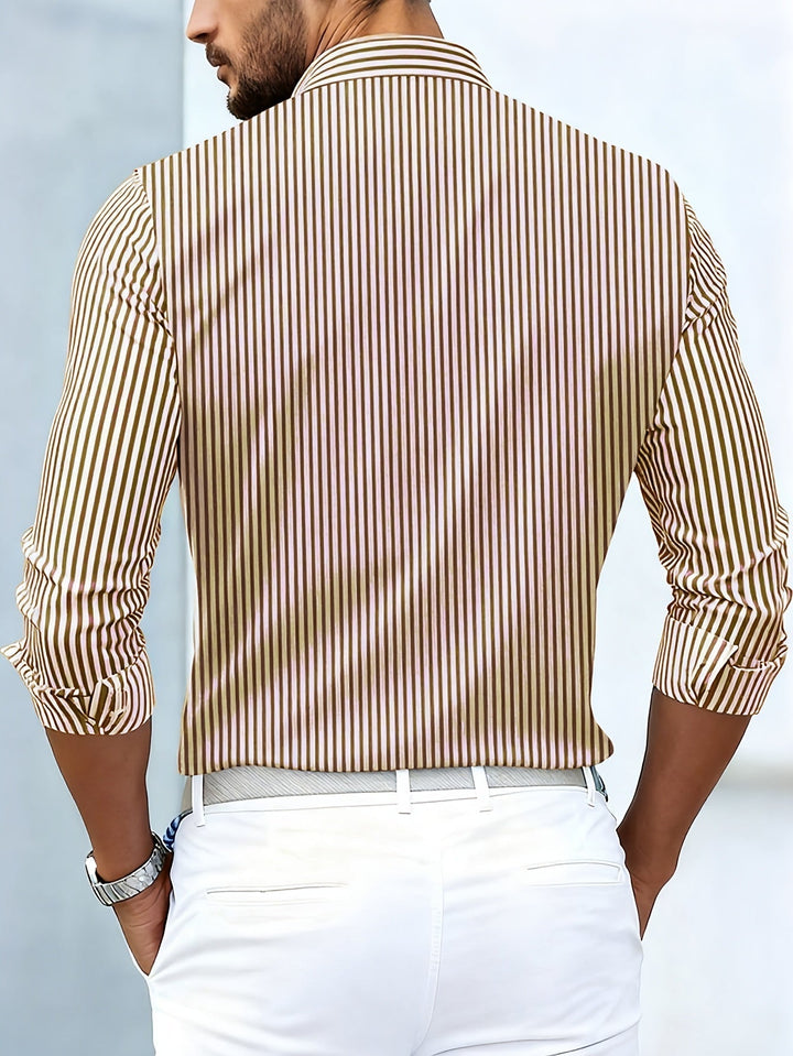 Herren-Vintage-gestreiftes Langarm-Hemd mit eingetragenem Look