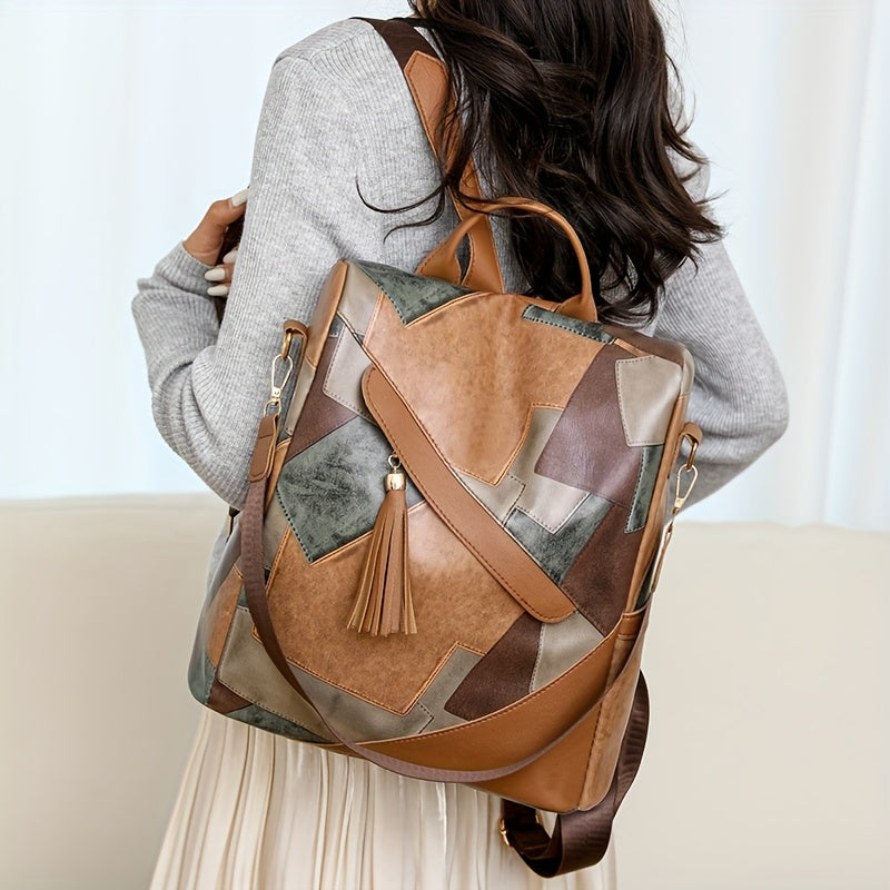 Karierter diebstahlsicherer Rucksack mit mehreren Taschen