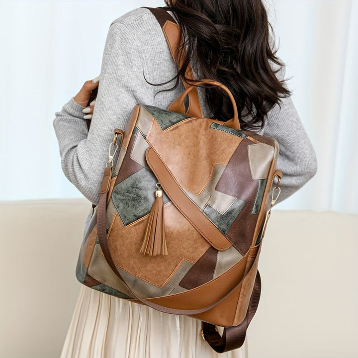 Karierter diebstahlsicherer Rucksack mit mehreren Taschen