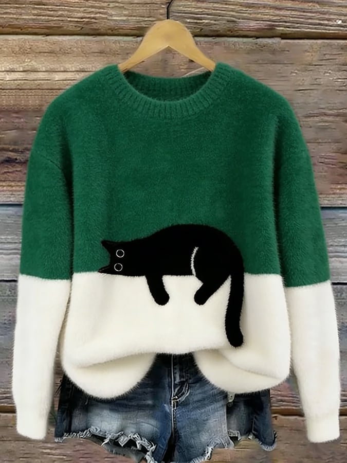 Oversized-Pullover mit Katzenprint