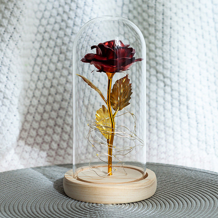 Rose unter Glaskuppel mit LED-Licht, romantisches Geschenk