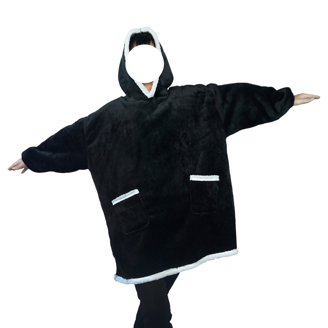 Decken-Hoodie aus Flanell mit Kapuze und Tasche – Einheitsgrösse