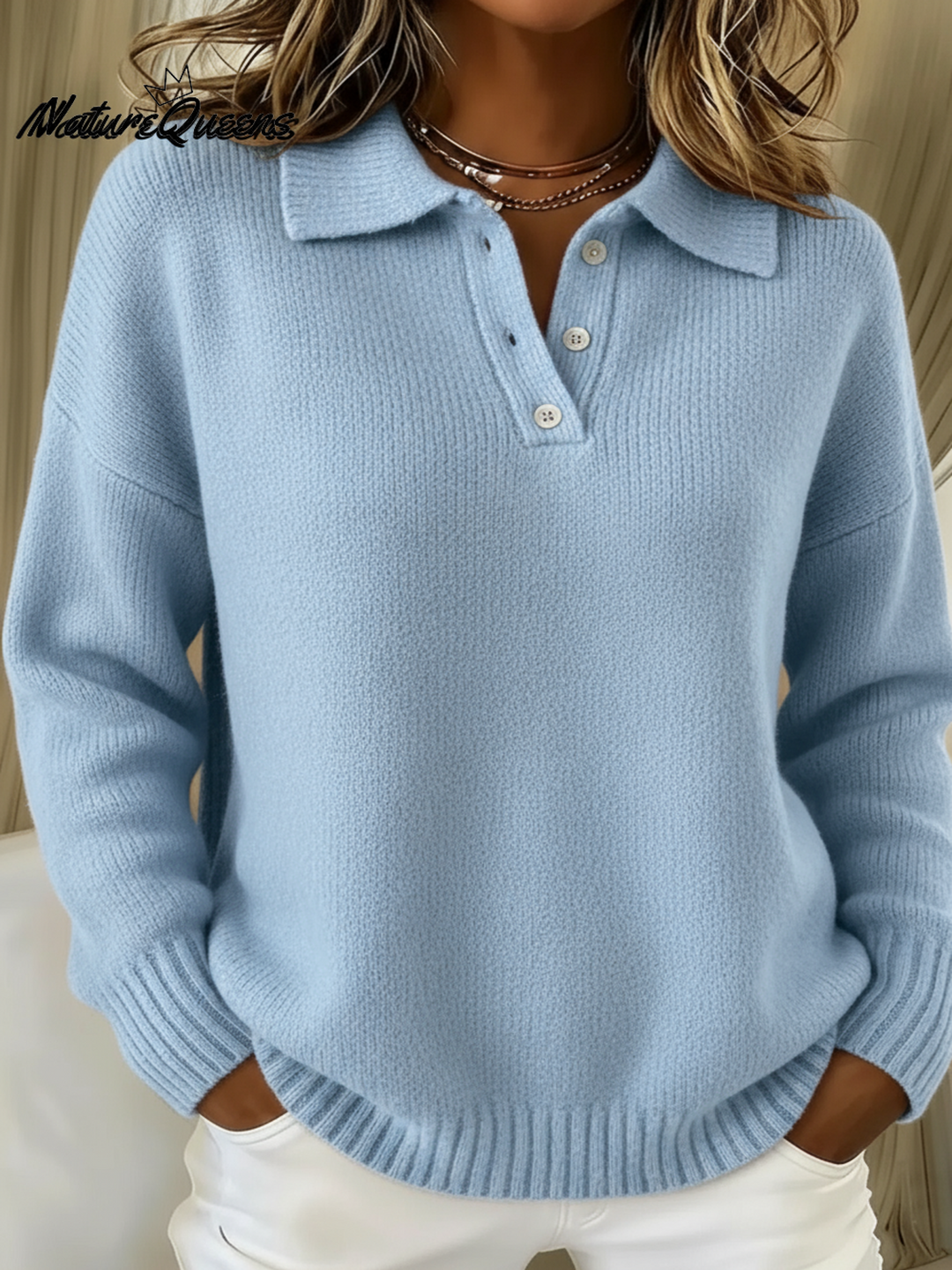 Klassischer Langarm-Pullover mit Polokragen für Herren und Damen, weicher elastischer Strick
