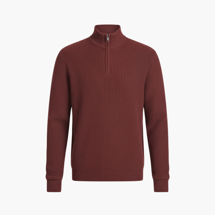 Herren Rippstrickpullover mit halbem Reißverschluss