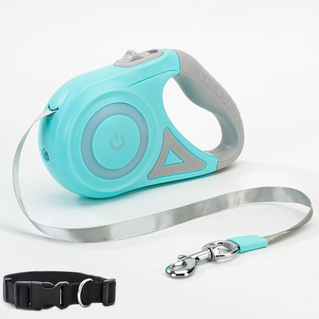Einziehbare Hundeleine mit LED-Spotlight und Halsband