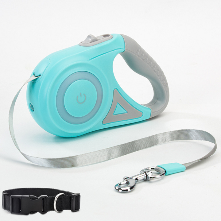 Einziehbare Hundeleine mit LED-Spotlight und Halsband
