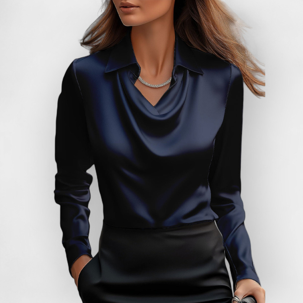 Elegante Satinbluse mit Wasserfallkragen