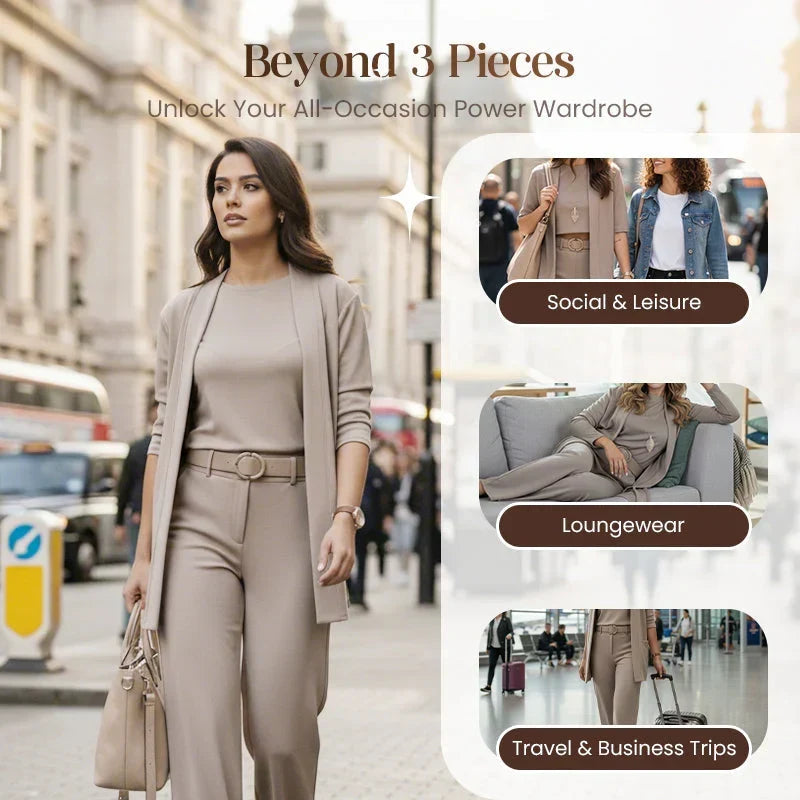 3-teiliges Komfort-Set: Strickjacke, Top und Hose