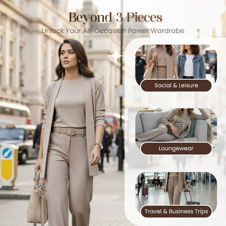 3-teiliges Komfort-Set: Strickjacke, Top und Hose