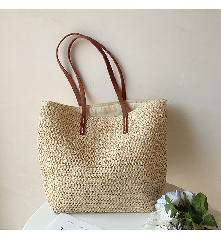 Geflochtene Korbtasche mit Ledergriffen – SummerBreeze Tasche