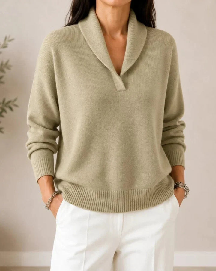 Weicher V-Ausschnitt-Pullover mit Schalkragen