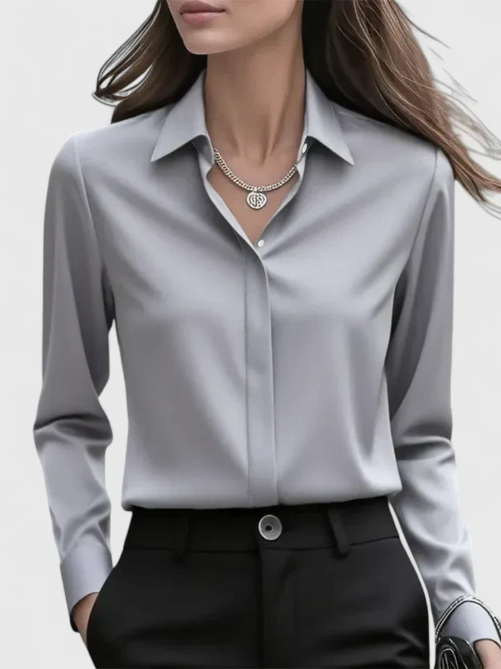 Damen Satin-Langarmbluse – elegante Bürobluse