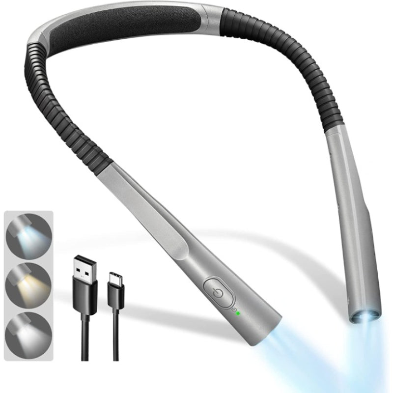 LED-Nackenleseleuchte, Leselicht fürs Bett, 3 Farben, 6 Helligkeitsstufen, flexibler Arm, wiederaufladbar, langlebig, perfekt zum Lesen, Stricken, Campen, Reparieren