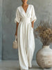 Eleganter Damen-Jumpsuit mit weitem Bein, V-Ausschnitt und fließendem Schnitt