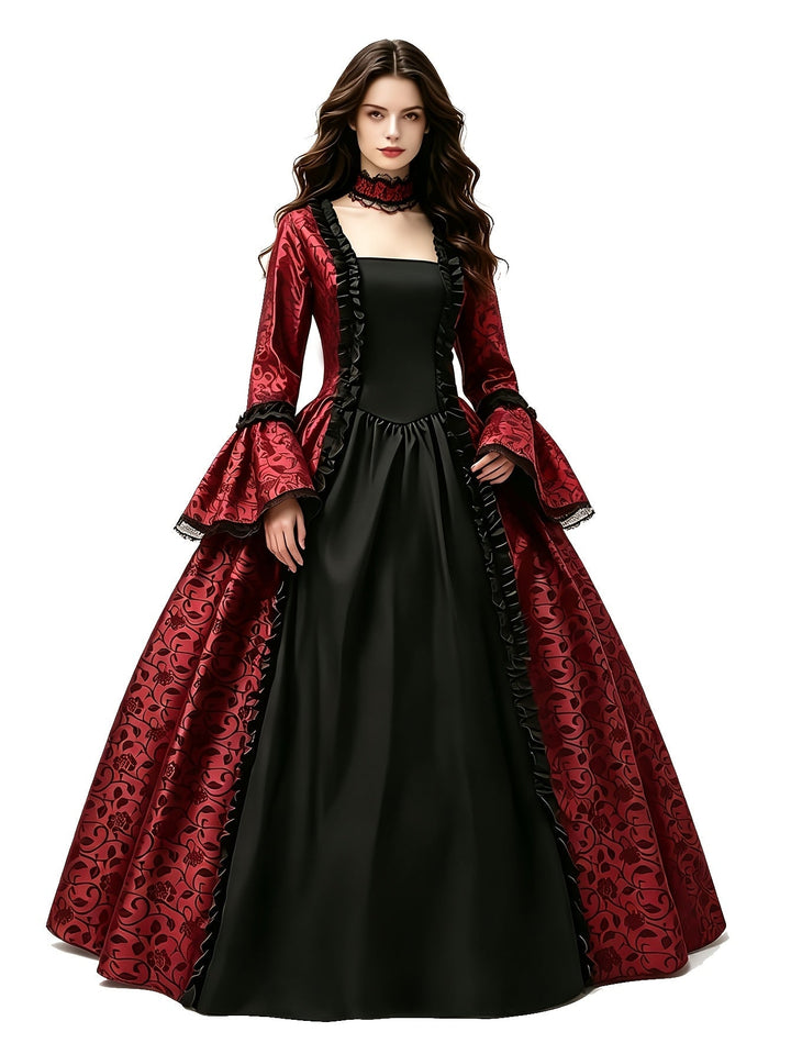 Frauen Gothic Vampir Halloween Kostümkleid mit ausgestellten Ärmeln