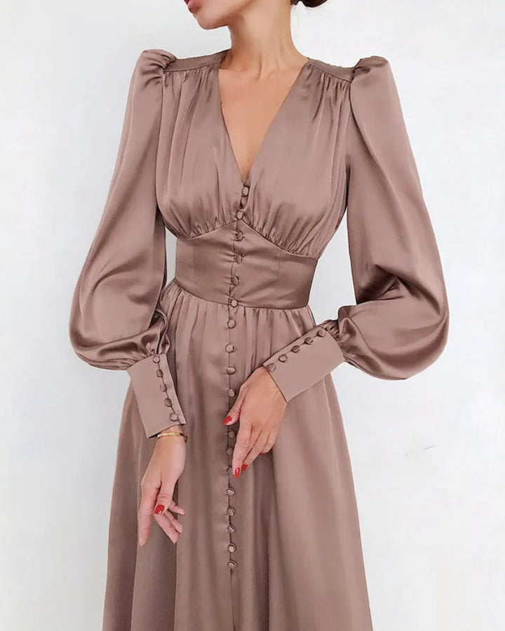 Elegantes Maxikleid aus Satin mit V-Ausschnitt