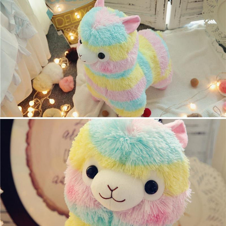 Kuscheliges Regenbogen-Alpaka-Plüschtier für Babys und Kinder