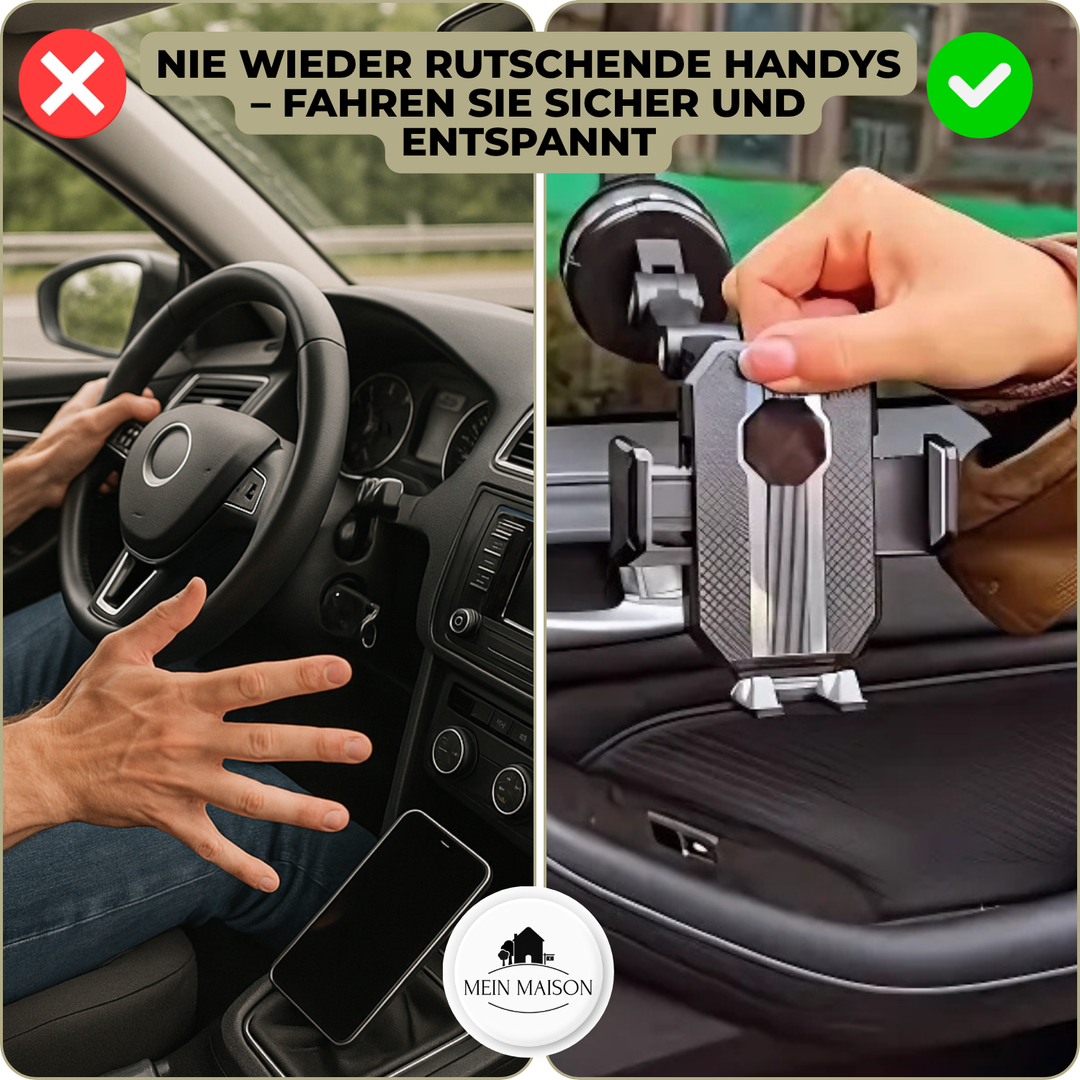 GripTech Handyhalterung fürs Auto | Starker Halt mit Saugnapf | 360°-Drehung | Einhandbedienung