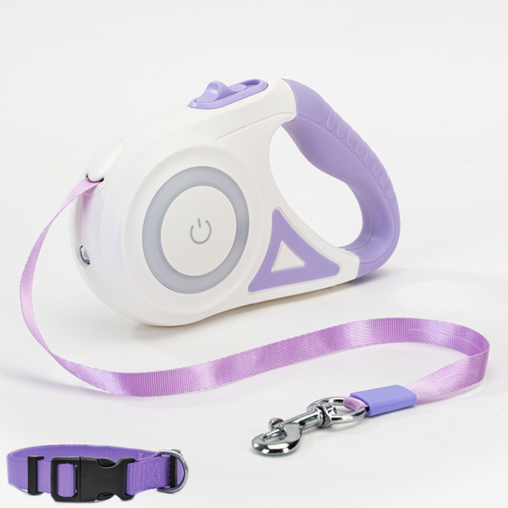 Einziehbare Hundeleine mit LED-Spotlight und Halsband