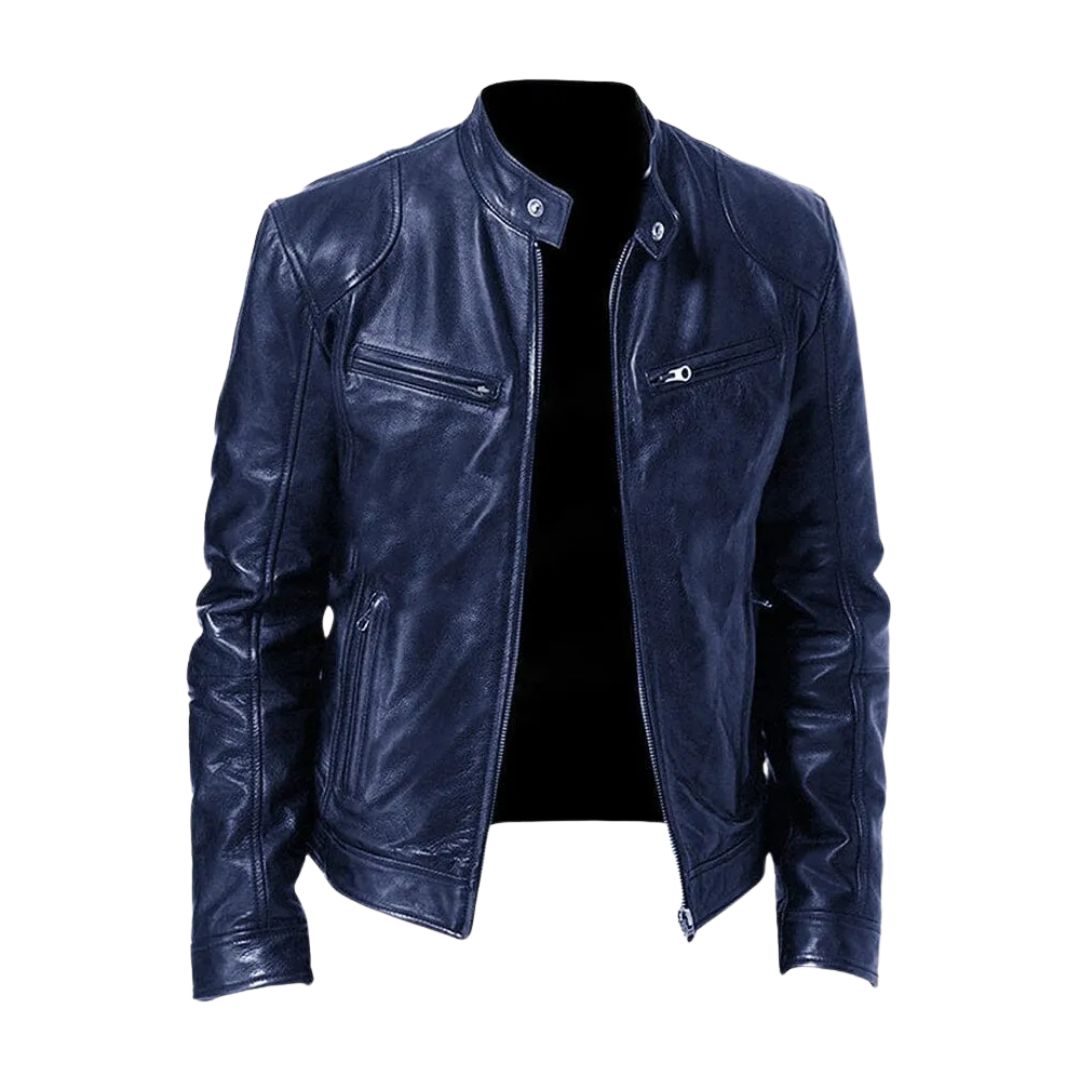 Klassische Lederjacke mit Stehkragen für Männer