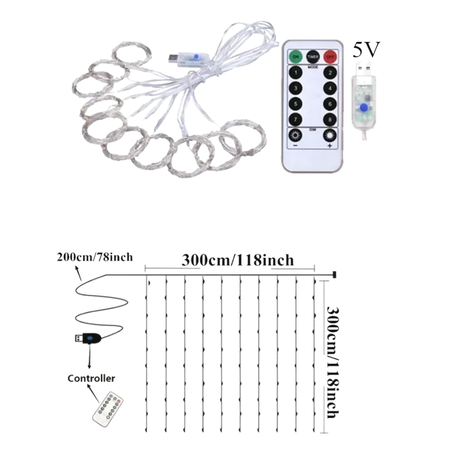 USB-LED-Lichtervorhang mit Fernbedienung