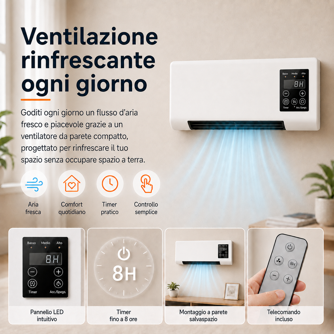 Kompakter Wandventilator – Tragbare Kühlung mit Fernbedienung