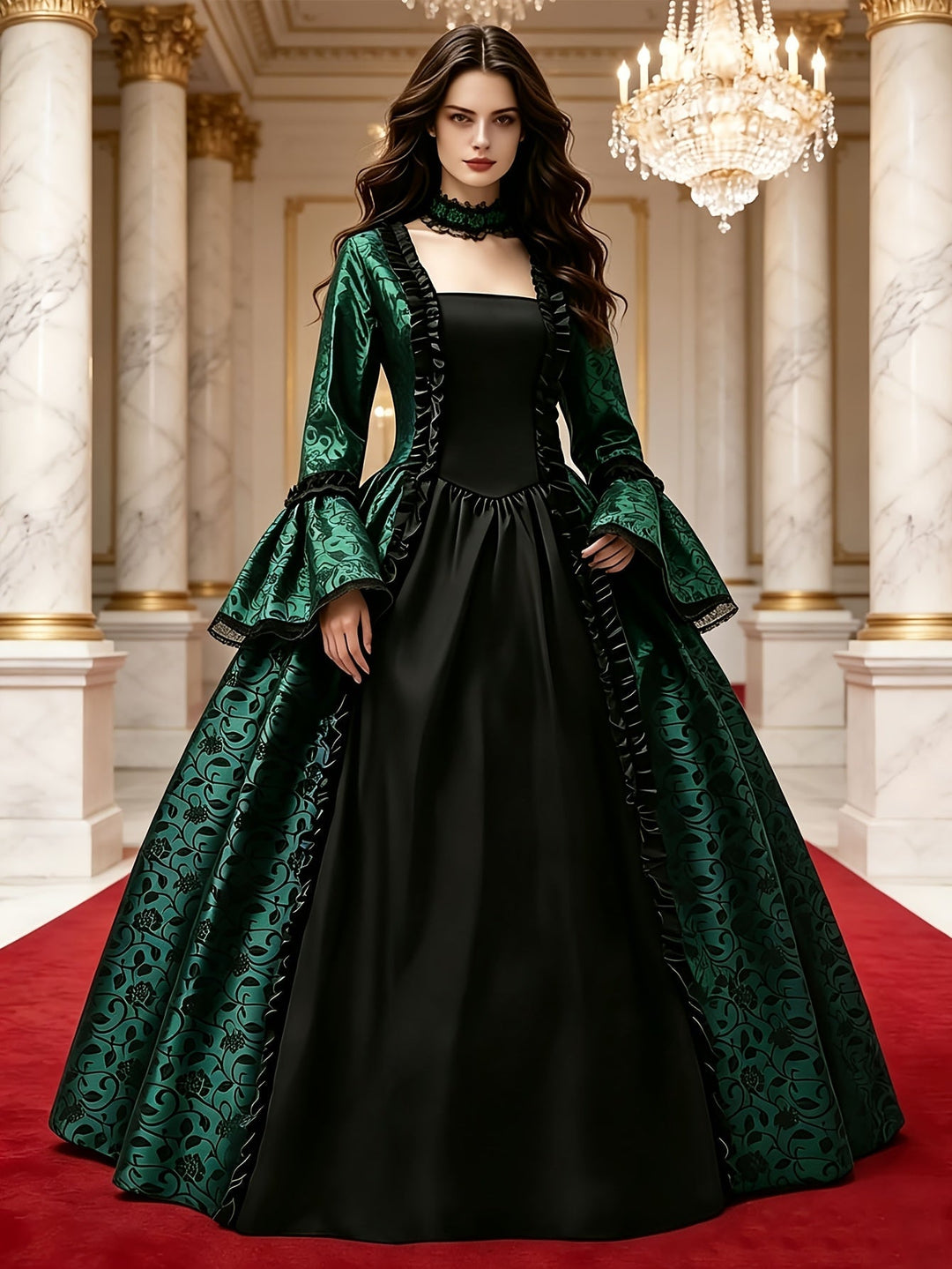 Frauen Gothic Vampir Halloween Kostümkleid mit ausgestellten Ärmeln