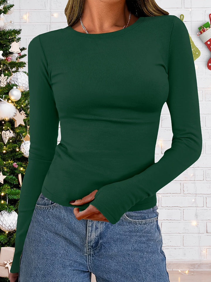 Damen Langarm-Top mit Rundhalsausschnitt für Herbst & Winter – Vivienne