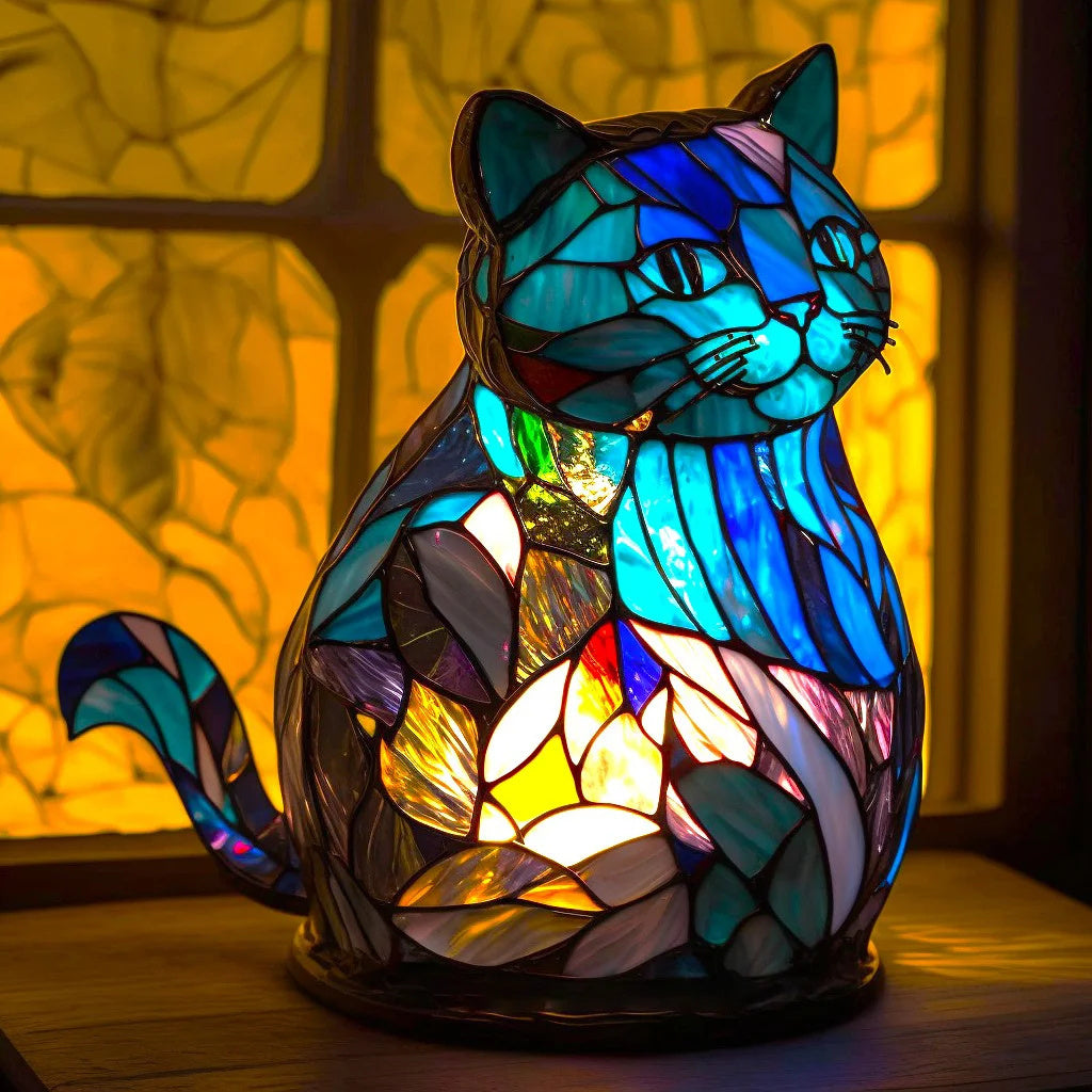 VitraGlow handgefertigtes Glas-Ornament | Elegante Tischlampe aus Harz und Glas mit lebendigen künstlerischen Mustern