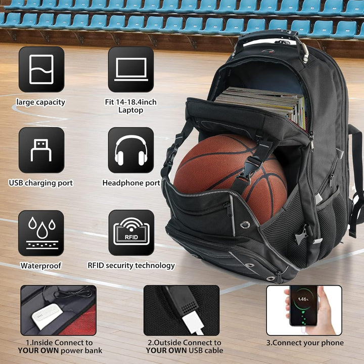55-L-Extragroßer Reise-Laptoprucksack mit USB-Ladefunktion und RFID-Schutz